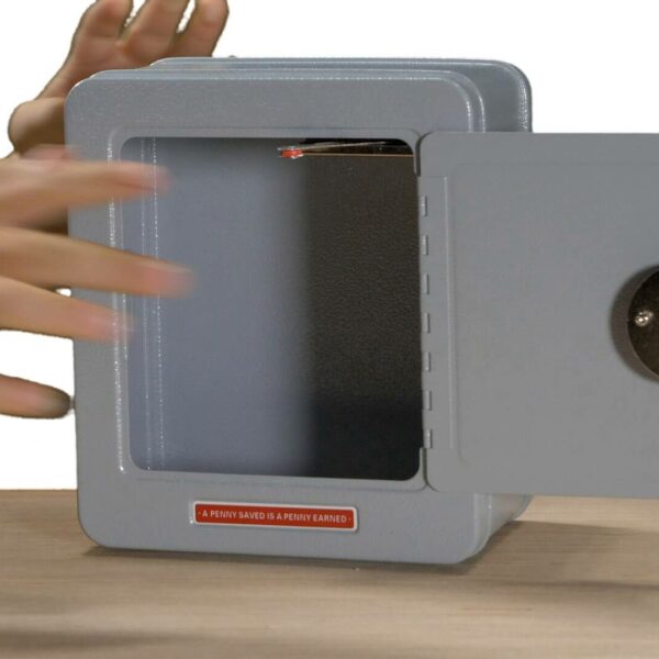 Grey steel safe with alarm front view video