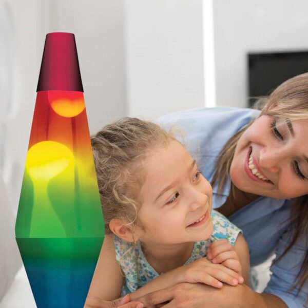 14.5” LAVA® Lamp Rainbow – White/Clear/Tricolor with a mother and daughter