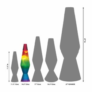 14.5” LAVA® Lamp Rainbow – White/Clear/Tricolor Size Comparison